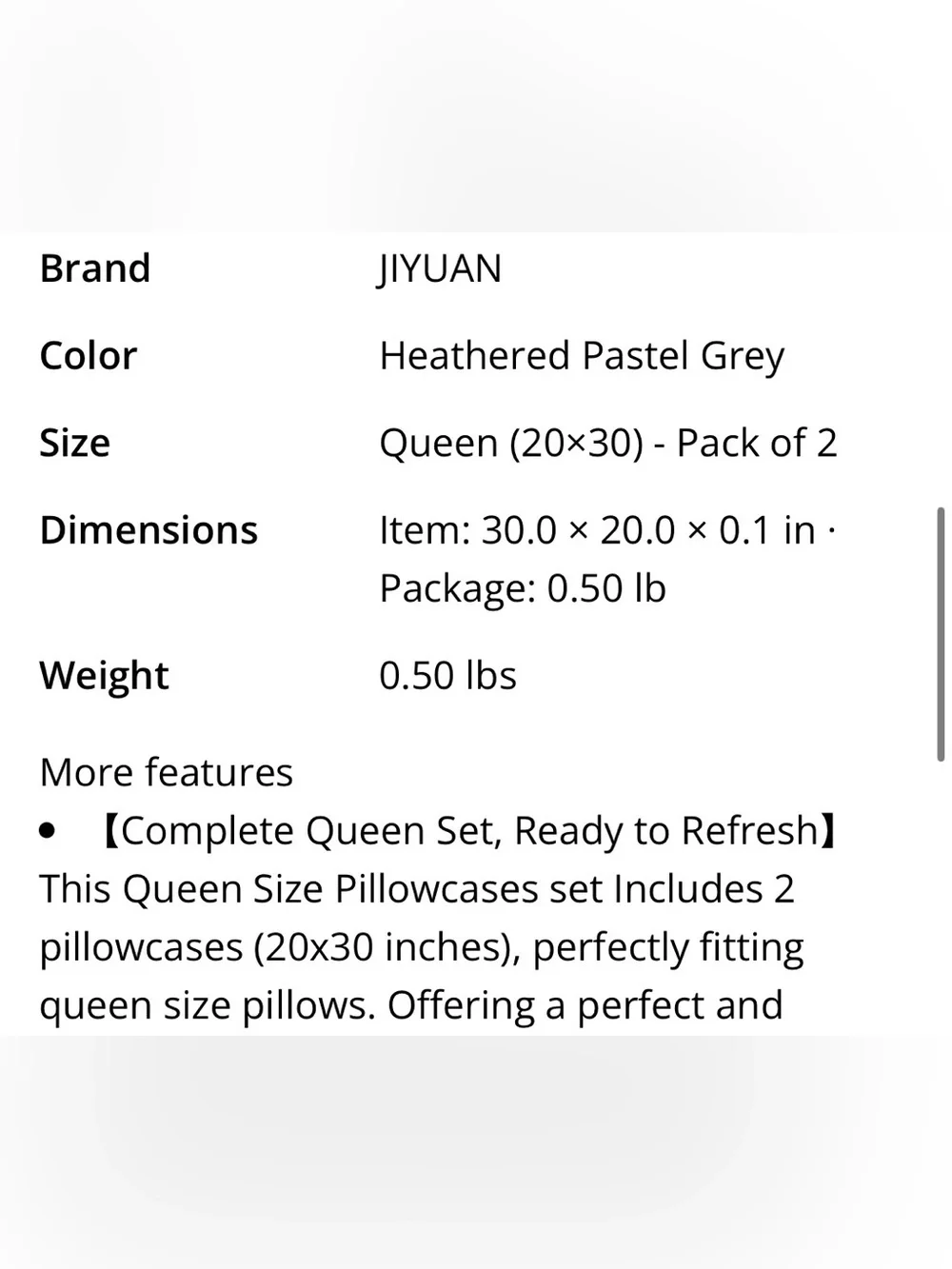 Pastel Gray Pillowcases with Envelope Closure 100% Washed Cotton QUEEN 20x30”